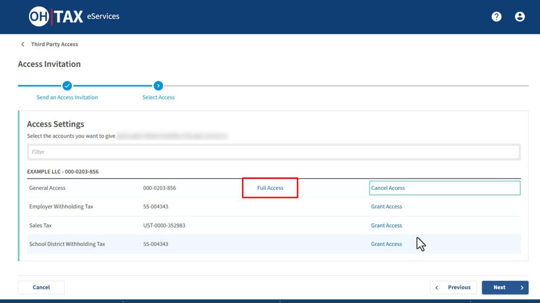 Access Settings page showing Full Access granted on General Access